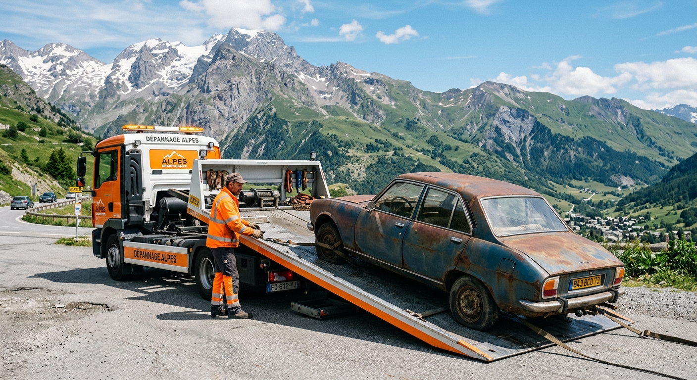 D&eacute;panneuse enlevant une &eacute;pave de voiture &agrave; Gap